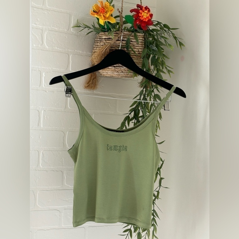 I.AM.GIA Green Tank Crop Top Women’s Size Large Logo on Front